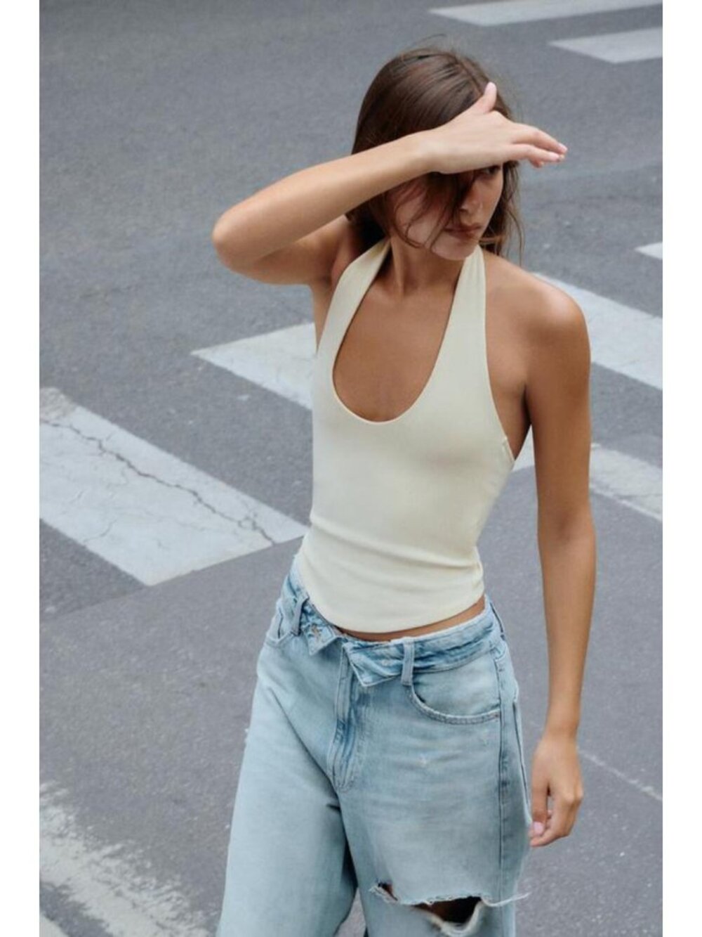 ZARA TRF FOLDED WAIST MID-RISE JEANS
